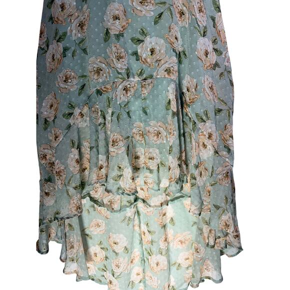 Altar’d State Green Floral Midi Dress Ruffle Sleeve V Neck No Belt - Picture 10 of 10
